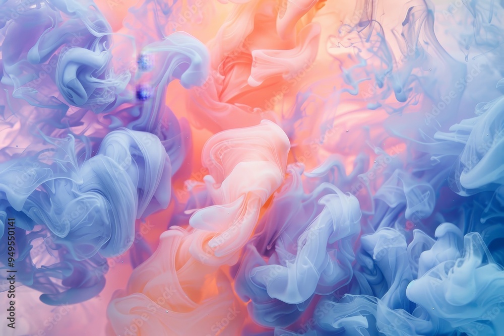 Swirls and layers of blue and pink colors merge in an abstract painting, Soft billows of peach and lavender floating gracefully across a sea of electric blue Swirls and layers of blue and pink colors merge in an abstract painting, Soft billows of peach and lavender floating gracefully across a sea of electric blue