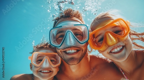 A family snorkeling photo