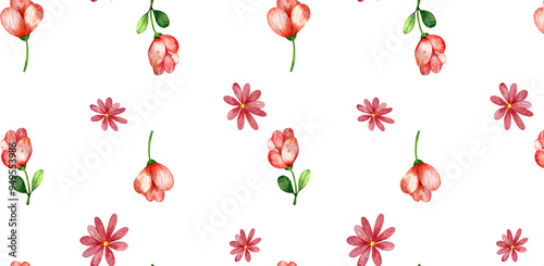 Wallpaper Mural Seamless Pattern. Wild Bright Flowers and Herbs. Watercolor Sketch Illustration. Floral Design. For Postcards, Invitations, Textiles, Flyers, Business Cards Torontodigital.ca