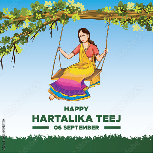 Hartalika Teej,6 September, Hartalika Teej held on 6 September, greeting card, social media post design template, Hartalika Teej stock or vector illustration.