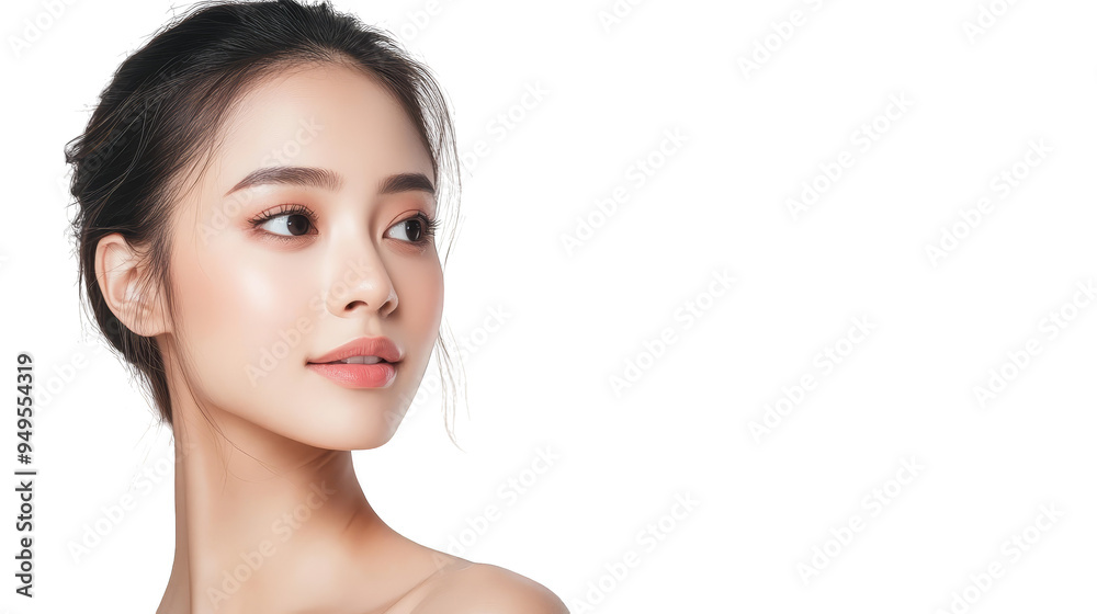 Young Woman Looking Away Glitch Background Portrait Young Woman Looking Away Glitch Background Portrait
