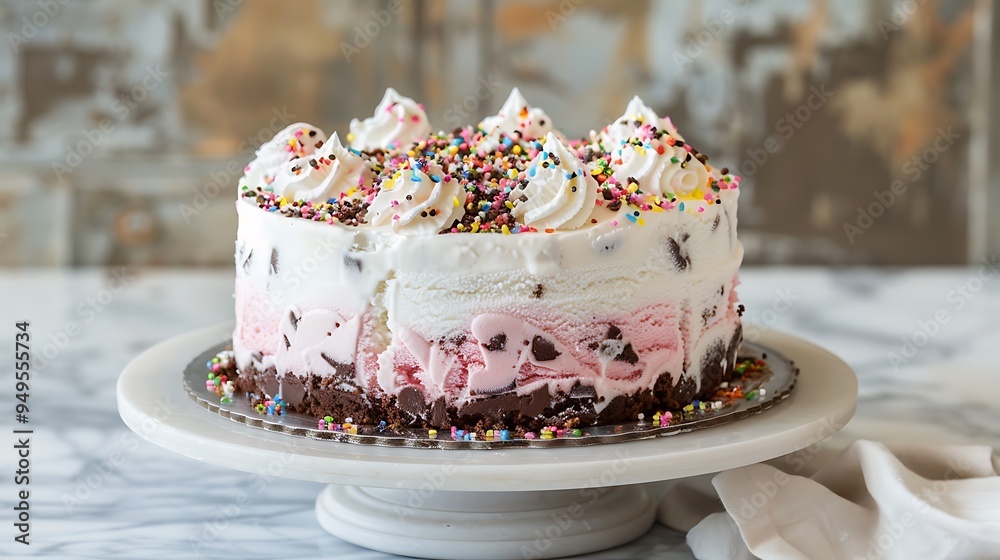 Fototapeta premium A complex ice cream cake is a great way to mark special occasions