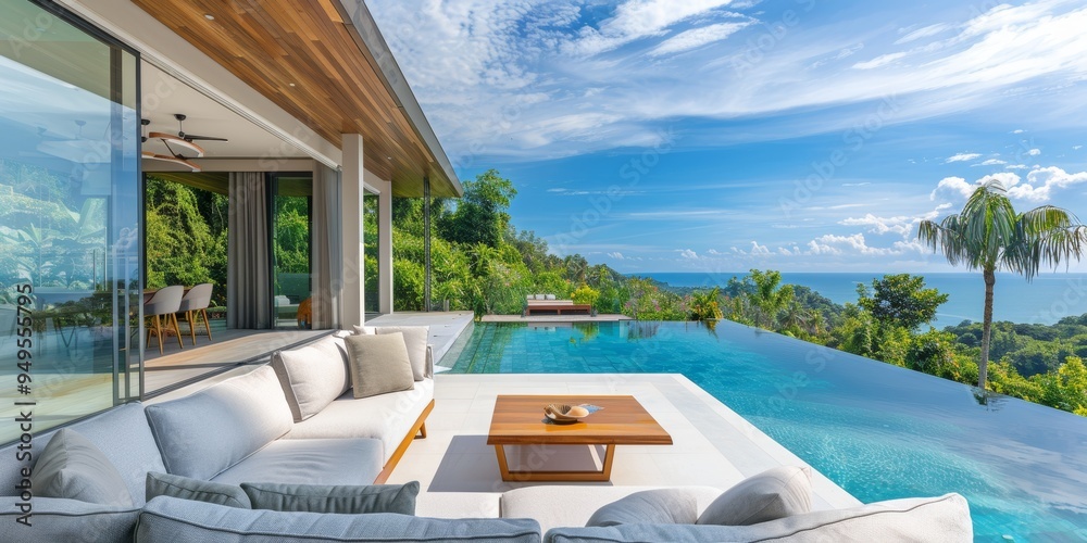 Fototapeta premium Modern Tropical Villa with Infinity Pool and Ocean View