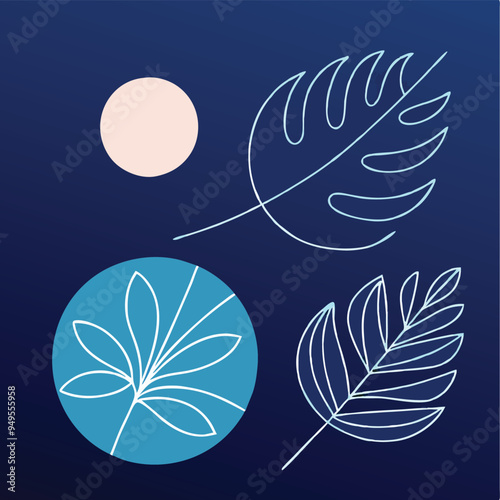 Topical Botanical Backgrounds Vector image illustration with Tree leaves