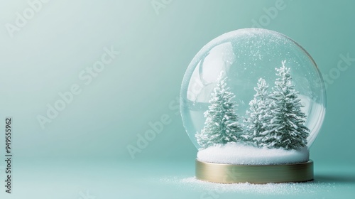 A snowglobe with a Christmas tree inside in a minimalistic style