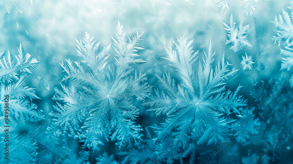 Close-Up of Frost-Covered Ice Crystals on a Cold Winter Morning with Blue Tones Close-Up of Frost-Covered Ice Crystals on a Cold Winter Morning with Blue Tones