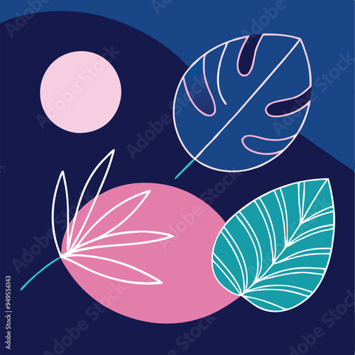 Topical Botanical Backgrounds Vector image illustration with Tree leaves