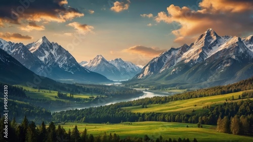 Majestic landscape with mountains cutout 