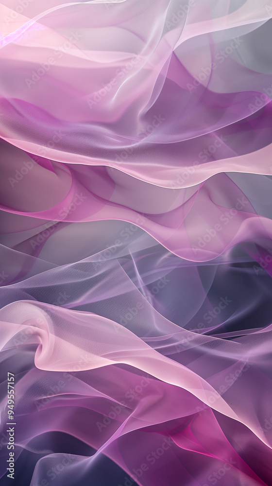 Obraz premium Flowing Fabric-Like Forms in Purple, Pink, and White - Abstract Digital Art with Softness and Fluidity.