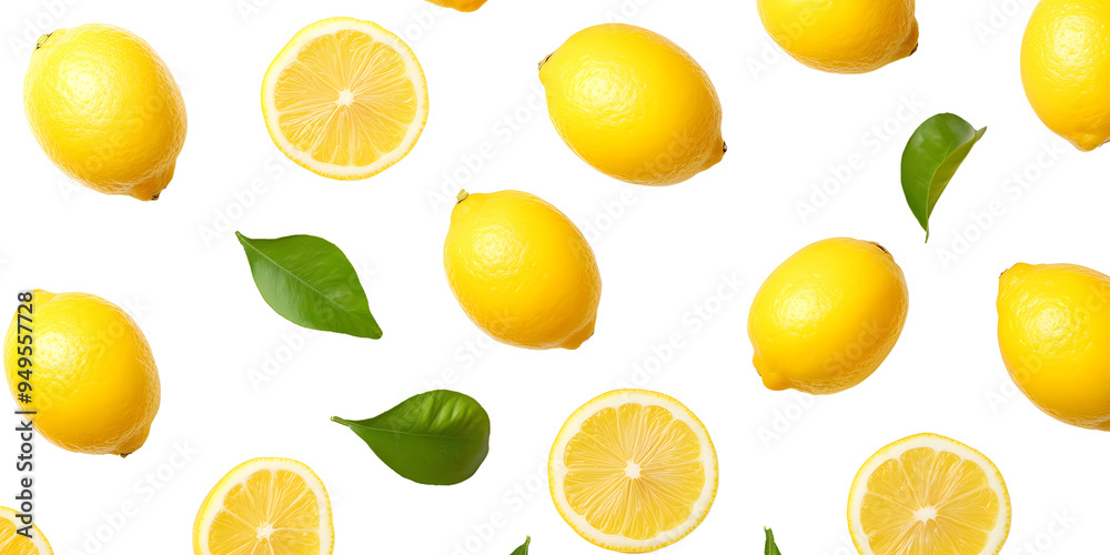 A flat view pattern of fresh lemons, highlighting their bright yellow color and zesty flavor, ideal for adding a tangy touch to dishes.. A flat view pattern of fresh lemons, highlighting their bright yellow color and zesty flavor, ideal for adding a tangy touch to dishes..