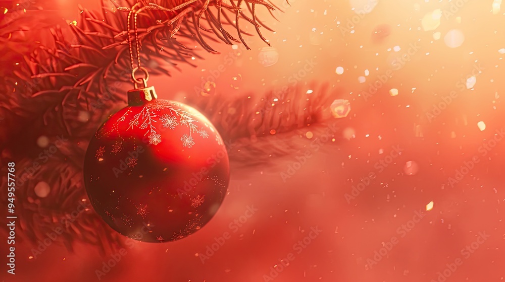 A red ornament hanging from a tree branch A red ornament hanging from a tree branch