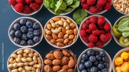 Assortment of healthy food in bowls.