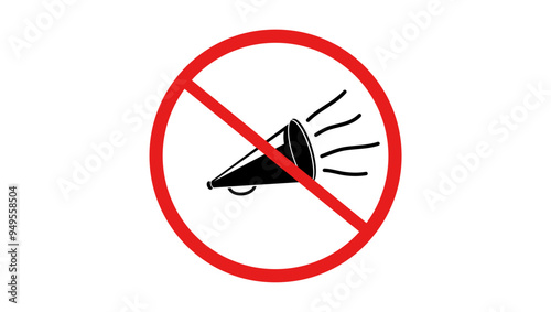 No megaphone or bullhorn prohibition sign , black and red isolated silhouette