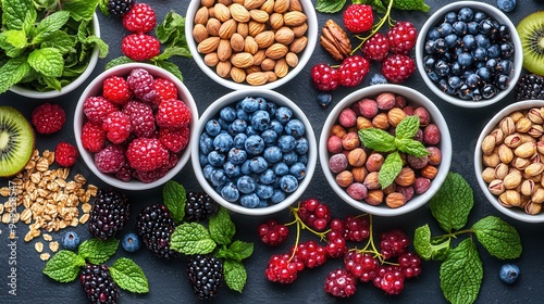 Healthy Snack Bowl with Berries, Nuts and Seeds.