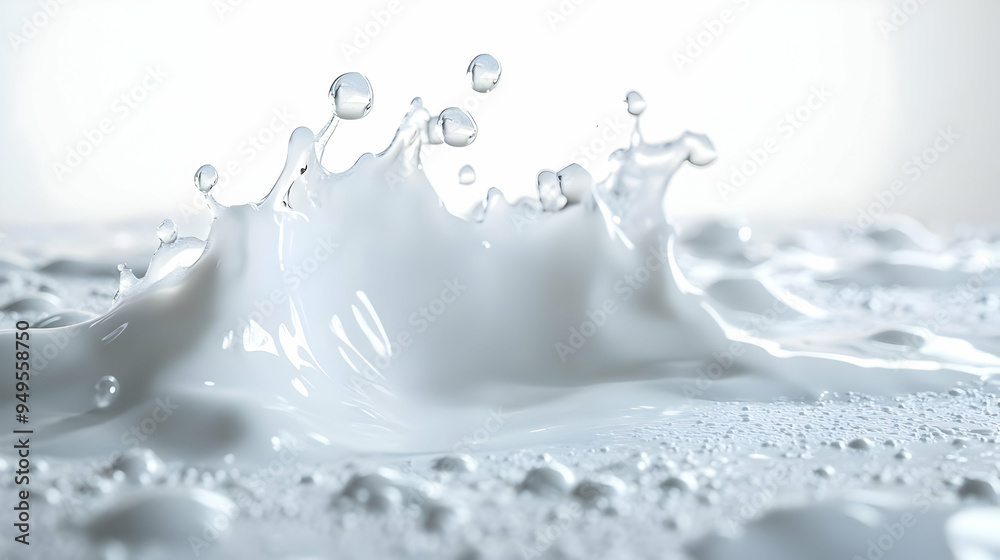 Milk Splash with Droplets and White Background Milk Splash with Droplets and White Background