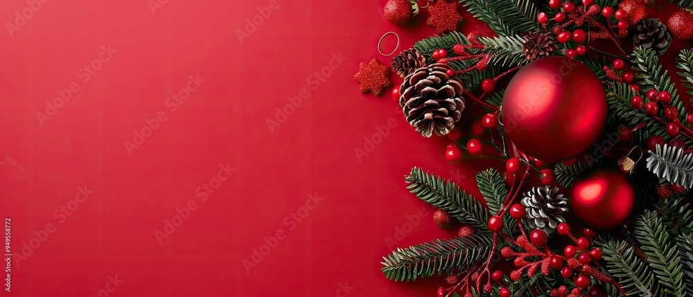 A red background with a Christmas tree and red ornaments A red background with a Christmas tree and red ornaments
