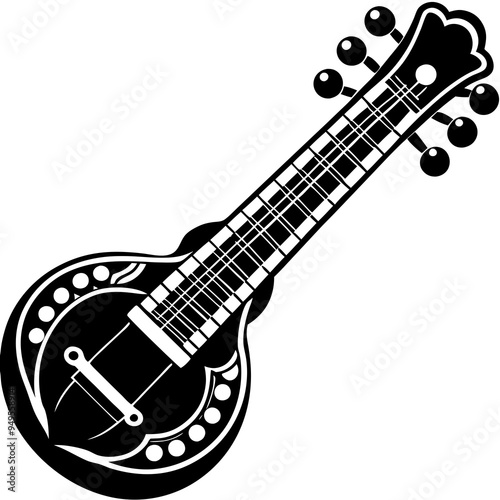 sitar, instrument silhouette, vector