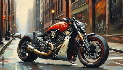 Urban motorcycle art with a blend of fashion design and vintage style.