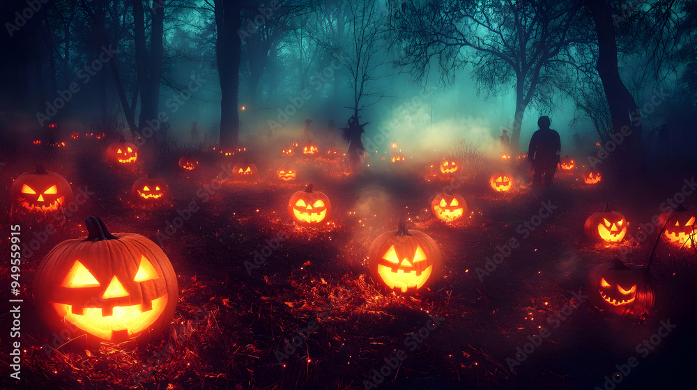 Spooky Halloween Jack O Lantern Forest Scene Spooky Halloween Jack O Lantern Forest Scene
