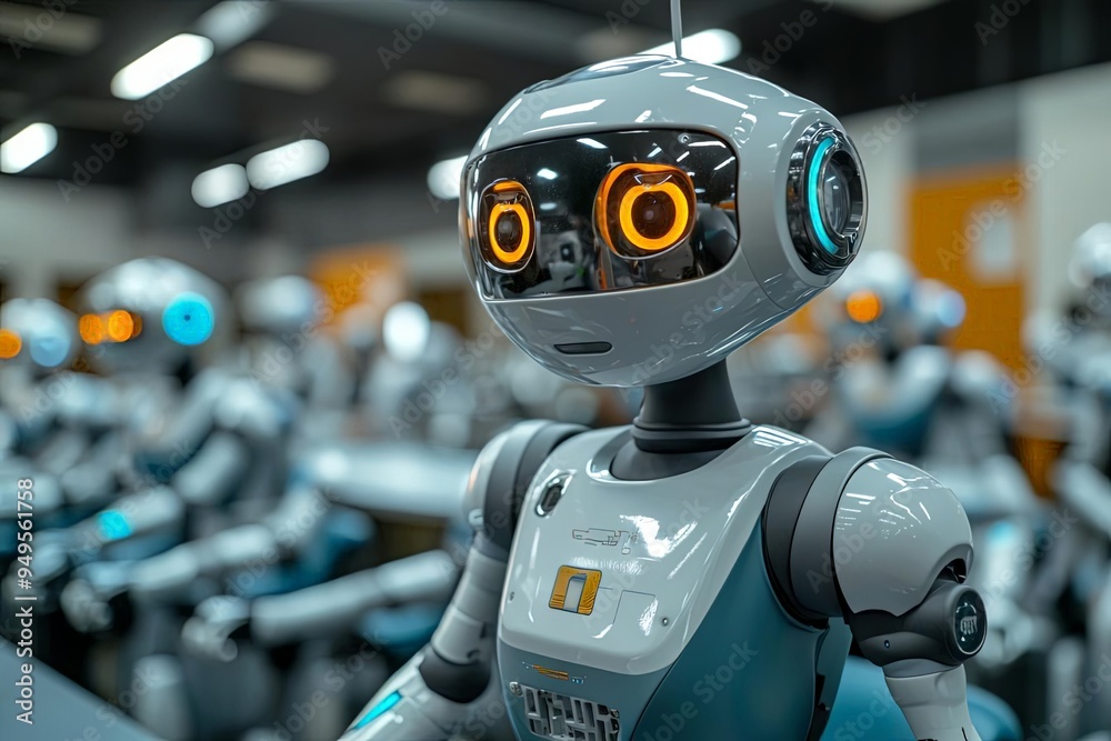 Hightech learning environment with robots assisting in teaching, education, futuristic curriculum Hightech learning environment with robots assisting in teaching, education, futuristic curriculum