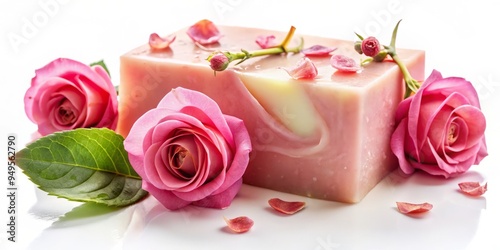 rose infused soap gentle skin formula moisturizing refreshing clean uplifting anti aging soothing hydrating natural ingredients fragrant floral scent calming luxurious pampering spa quality photo