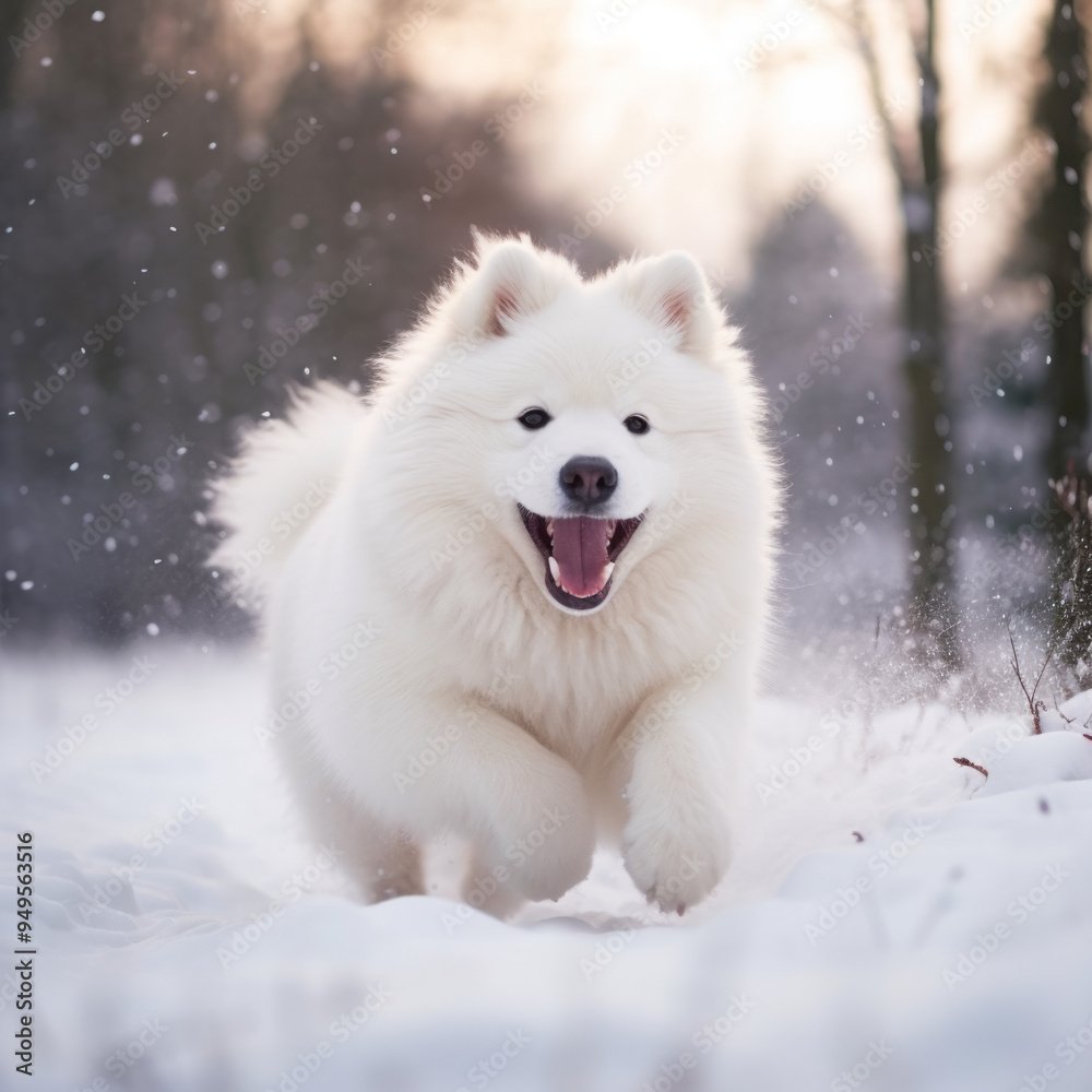 Obraz premium Samoyed Playing in the snow
