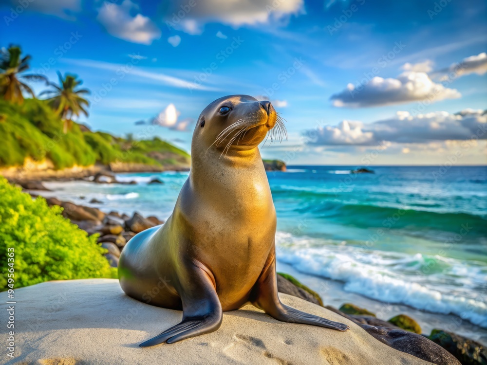 Fototapeta premium sea lion beach relaxation mood tropical style serene technical coastal nature calm concepts tranquility ocean retreat serenity summer vibes warm sunlight