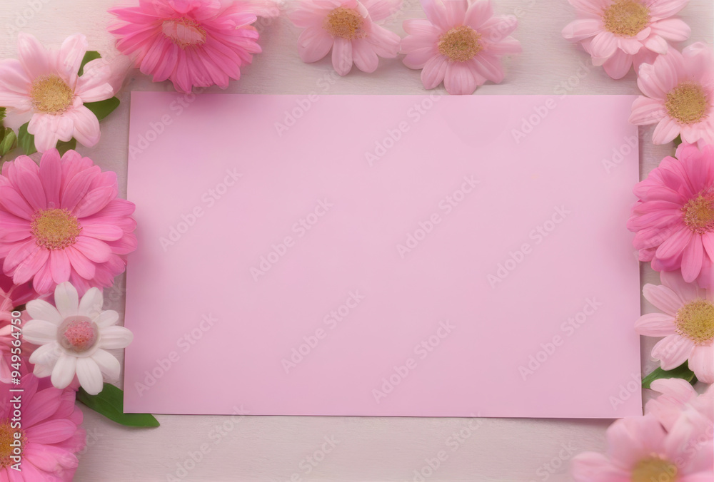 Pink Flowers Framing a Blank Pink Card Pink Flowers Framing a Blank Pink Card