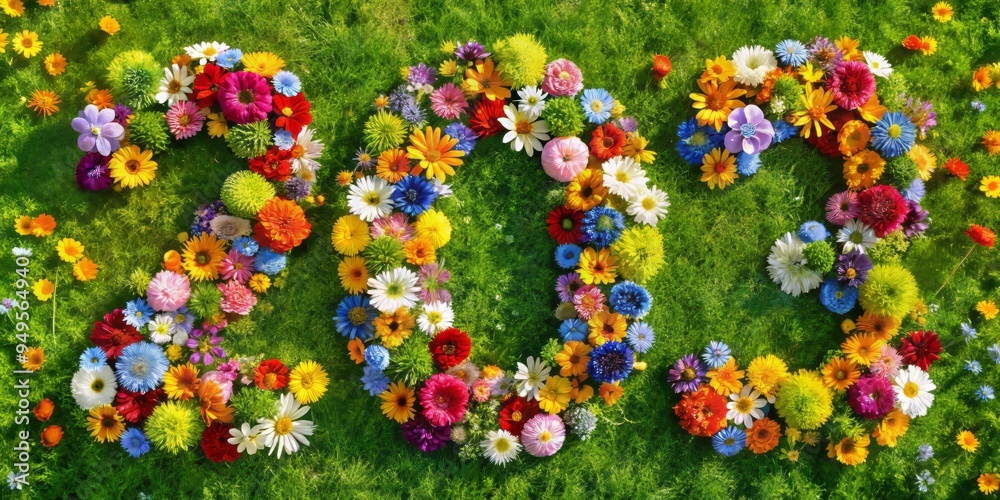 A colorful composition of wildflowers takes the shape of the numerals A colorful composition of wildflowers takes the shape of the numerals