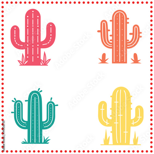 Botanical Brilliance  Playful and Colorful Cactus Silhouette Collection for Digital Creators and Artists