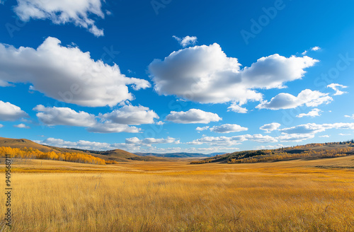 Autumn, Golden Autumn, Grassland, Mountain Clouds, Scenery