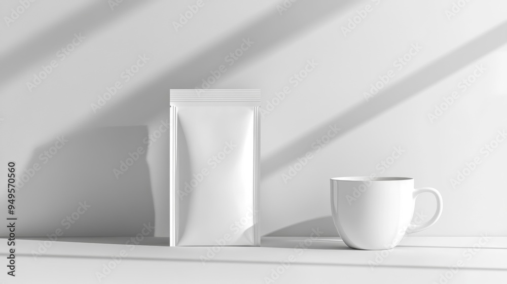 Blank white coffee, sugar and sachet pack mockup Blank white coffee, sugar and sachet pack mockup