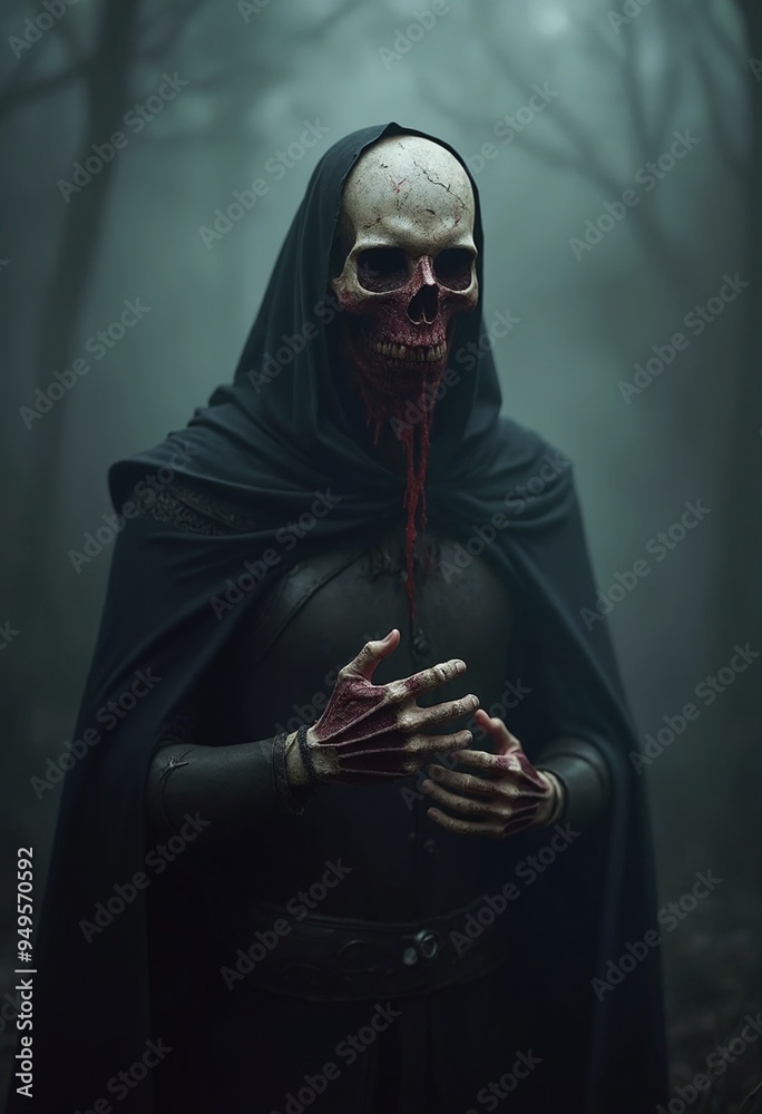 Portrait of an undead knight, with rotting flesh covering the skull, empty eye sockets Portrait of an undead knight, with rotting flesh covering the skull, empty eye sockets