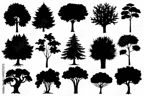 Set of tree silhouette vector illustration