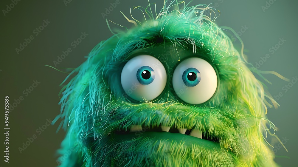 Adorable green fuzzy cartoon monster