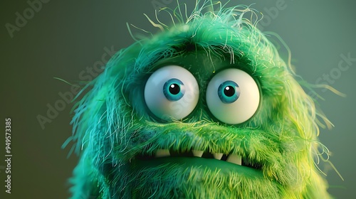 Obraz na płótnie Adorable green fuzzy cartoon monster w salonie