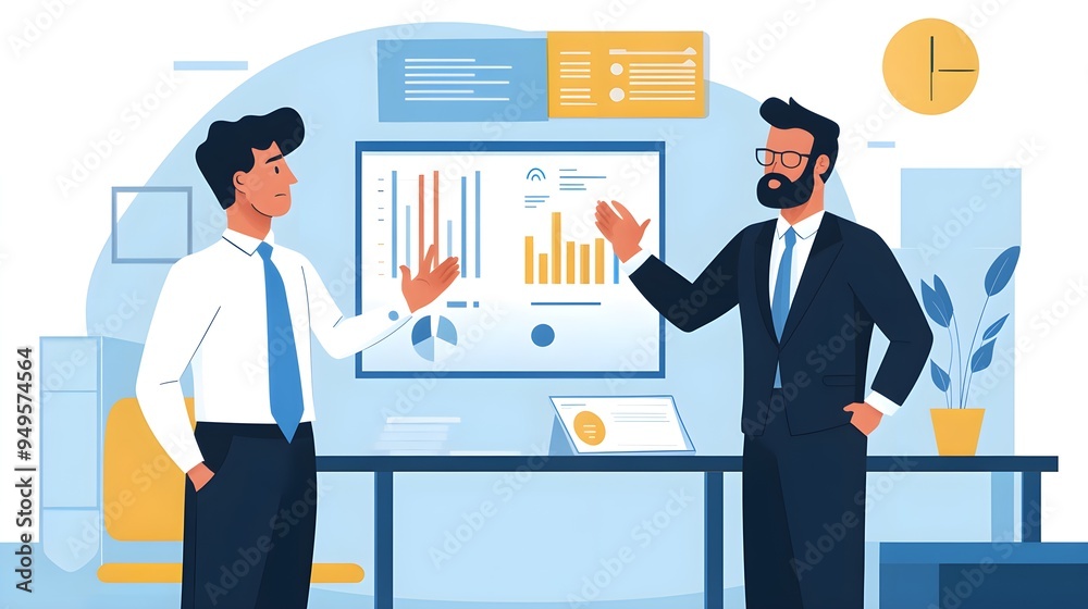 An employee in a meeting room receiving negative feedback from the boss, with charts and graphs showing poor performance An employee in a meeting room receiving negative feedback from the boss, with charts and graphs showing poor performance