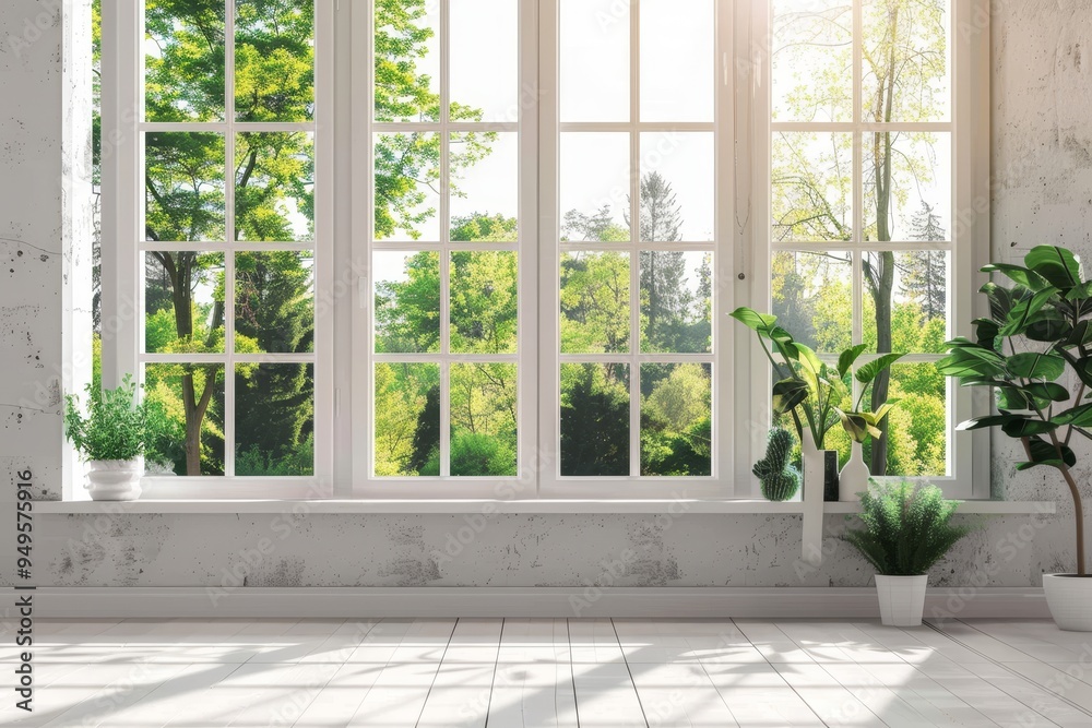 A room featuring a spacious window and a green potted plant, Spotless windows that allow natural light to fill the room without any streaks or smudges A room featuring a spacious window and a green potted plant, Spotless windows that allow natural light to fill the room without any streaks or smudges