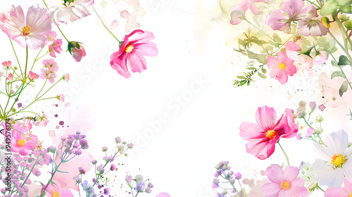 Spring Flowers Frame white Background watercolor