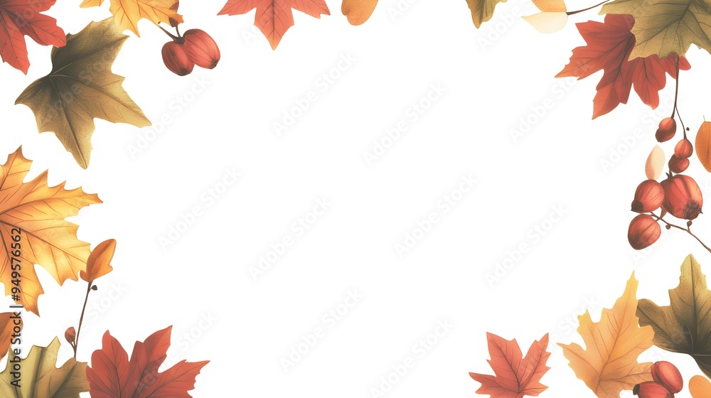 Autumn-themed rectangular frame border illustration with a white background, a simple and clean design, an autumn color palette, with copy space in the center Autumn-themed rectangular frame border illustration with a white background, a simple and clean design, an autumn color palette, with copy space in the center
