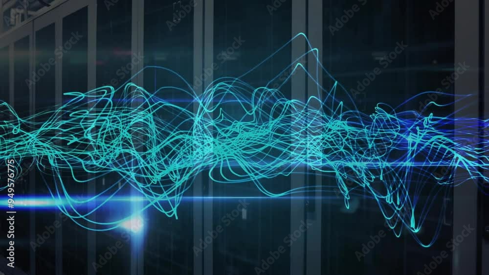 Forming wave patterns, abstract blue lines in data processing animation ...