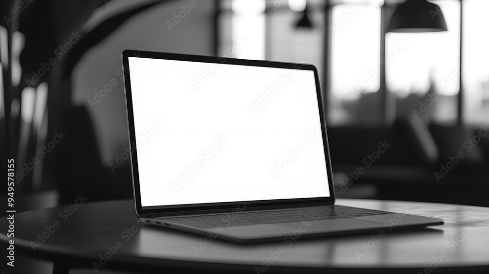 Fototapeta premium blank laptop screen on a table ,mockup template
