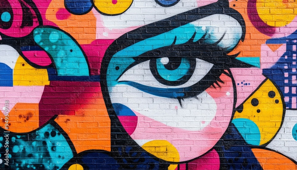 Abstract Graffiti Eye on Brick Wall Abstract Graffiti Eye on Brick Wall