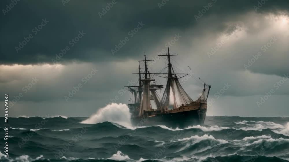 Ship Sailing Through Rough Seas with Stormy Clouds
Ship Sailing Through Rough Seas with Stormy Clouds