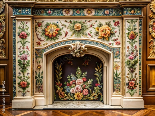 Elegant porcelain surround features delicate floral patterns, intricate carvings, and neutral tones, creating a soothing focal point for any room.