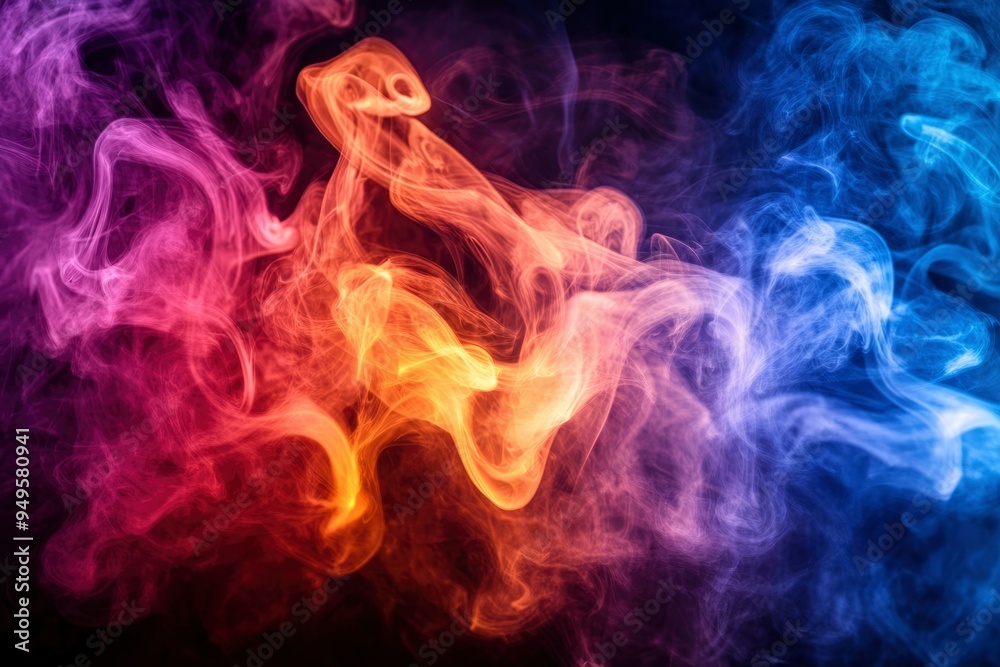 Fototapeta premium Abstract Swirling Smoke in Red, Orange, and Blue Hues