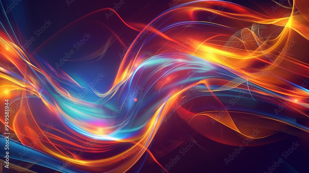 Abstract Illustration with Dynamic Orange and Blue Light Effects and Glowing Trails Abstract Illustration with Dynamic Orange and Blue Light Effects and Glowing Trails