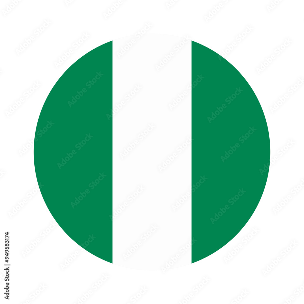 The flag of Nigeria. Flag icon. Standard color. Round flag. Computer illustration. Digital illustration. Vector illustration. The flag of Nigeria. Flag icon. Standard color. Round flag. Computer illustration. Digital illustration. Vector illustration.