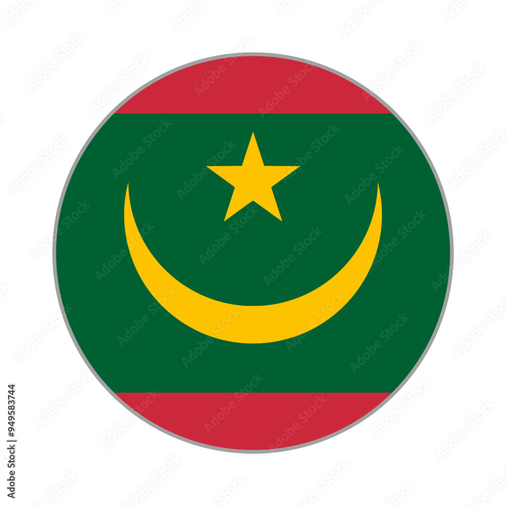 The flag of Mauritania. Flag icon. Standard color. Round flag. Computer illustration. Digital illustration. Vector illustration. The flag of Mauritania. Flag icon. Standard color. Round flag. Computer illustration. Digital illustration. Vector illustration.