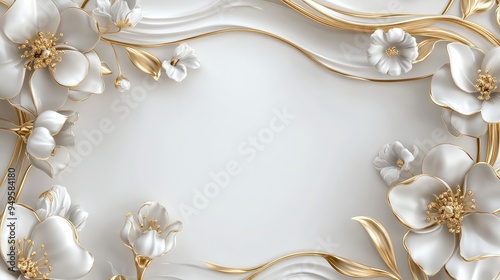 Luxurious banner template in white and gold with intricate floral design